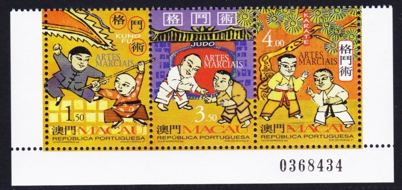 Macao Macau Martial Arts Bottom strip of 3v Control number 1997 MNH