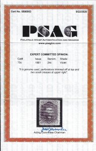 Scott #70c - $1,500.00 – VF-used – Neat black grid cancel. 2020 PSAG certificate