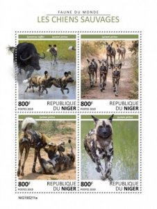 Niger - 2019 African Wild Dogs on Stamps - 4 Stamp Sheet - NIG190211a