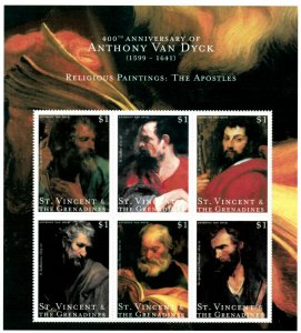 St. Vincent 2000 - Van Dyck Religious Art - Sheet of 6 Stamps Scott #2767 - MNH