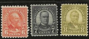 1926 SCARCE PERF 10 DEFINITIVES (587-589) MNH $103