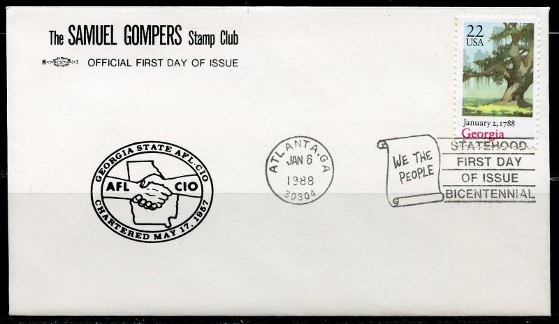 UNITED STATES  GOMPERS 1988 GEORGIA  STATEHOOD  FIRST DAY COVER 