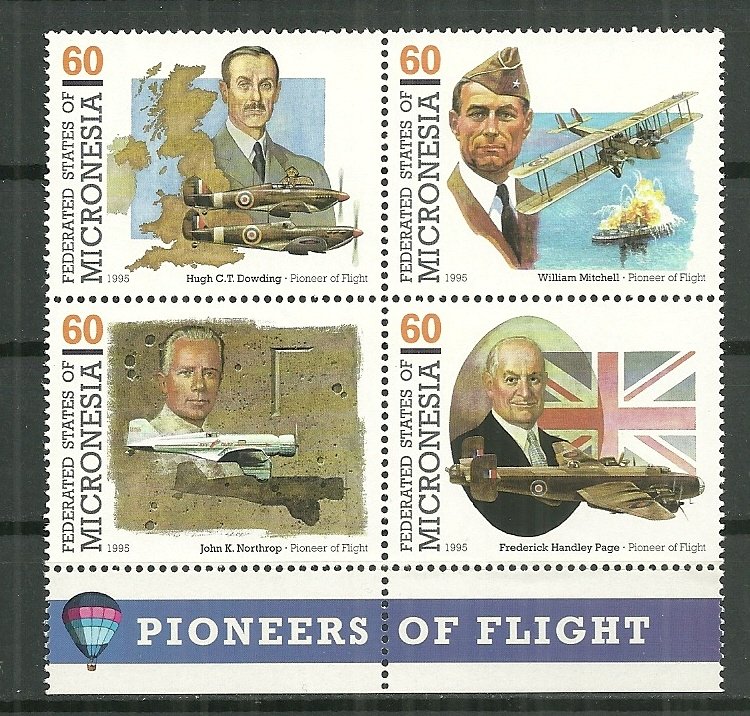 1995 Micronesia 233a-d  Pioneer of Flight uncancelled/NG block of 4