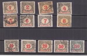 BOSNIA & HERZEGOVINA, Postage Dues, 1904 set of 13, used.