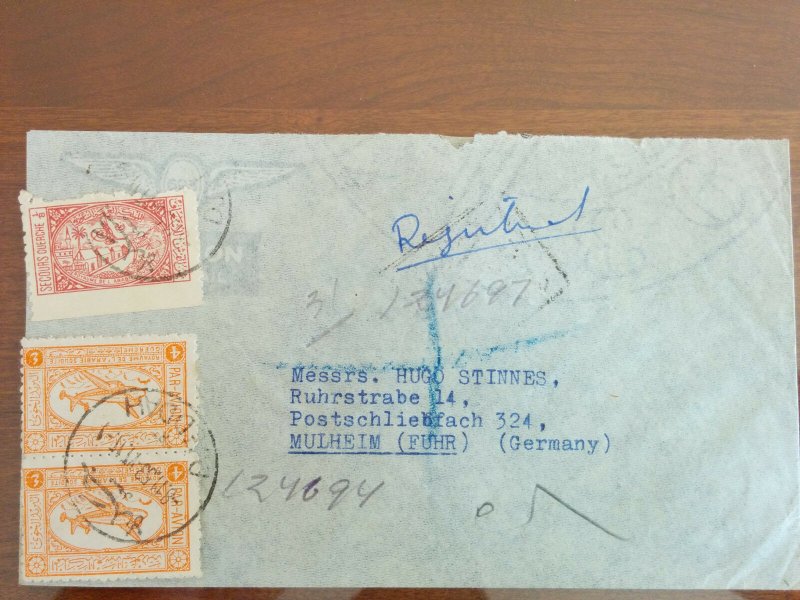 RARE SAUDI ARABIA 1953 REGISTERED COVER CORRECT AIRMAIL RATE 8g+1/8g WITH rare