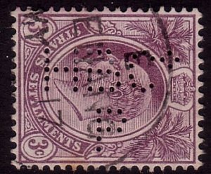 MALAYA STRAITS SETTLEMENTS EVII 3c used HBCo/P perfin - Penang cds.........33771
