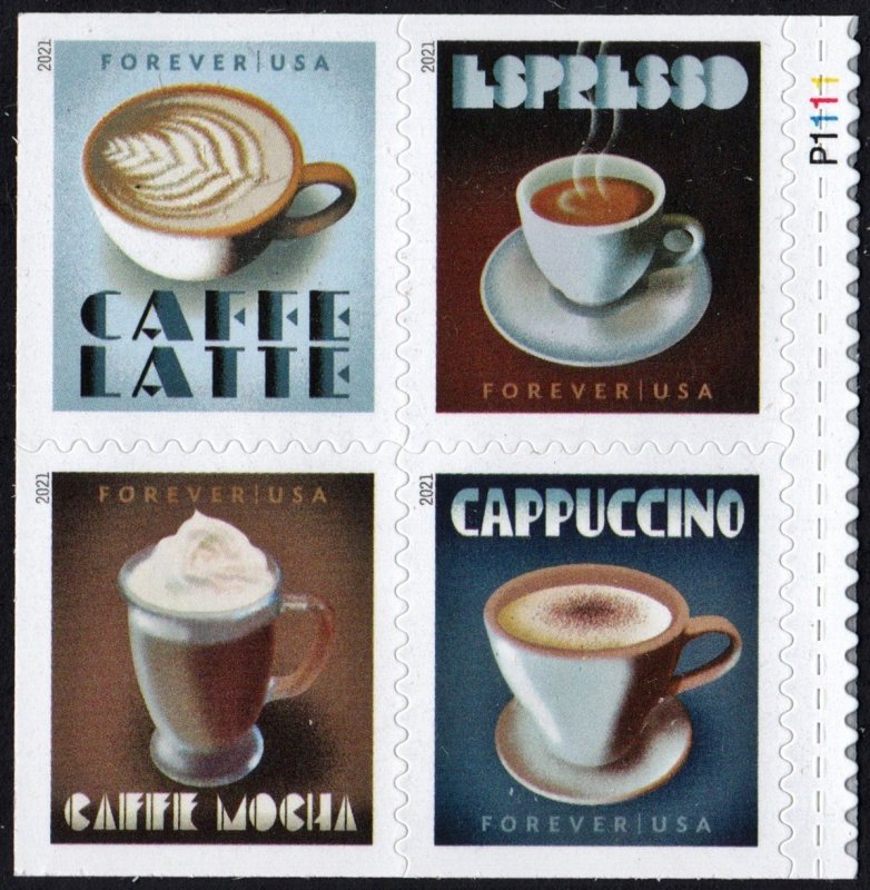 SC#5569-72 (55¢) Espresso Drinks Block of Four (2021) SA