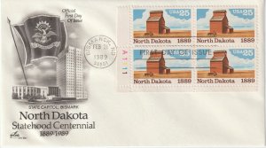 U.S.  Scott #2403 1989 FDC No. Dakota Statehood ArtCraft Un-Addressed PlateBlock