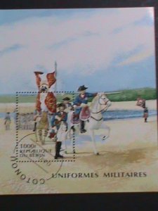 ​ BENIN - 1997 UNIFORMS MILITALI SOLDIER ON HORSE CTO S/S SHEET  VERY FINE