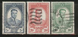 Independent Philippines Scott 621-623 used 1955 set