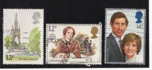 Great Britain 1980-81 12p Memorial, 12p Bronte & 14p Wedding Scott 911, 915, 950