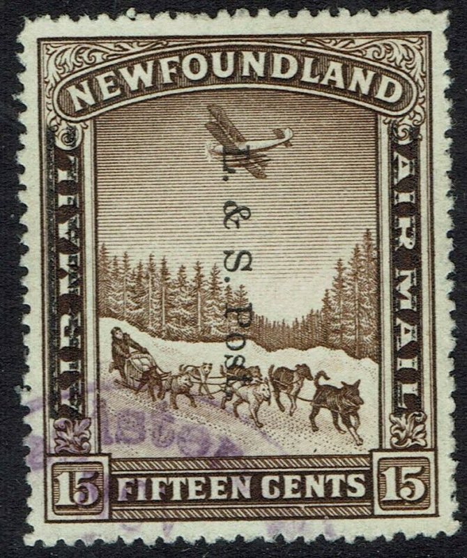 NEWFOUNDLAND 1933 L & S POST OVERPRINTED AIRMAIL 15C USED 