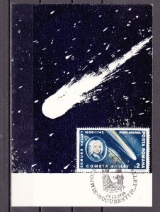 Romania, 1986 issue. 24/DEC/86 issue. Halley`s Comet cancel & Stamp Post card ^