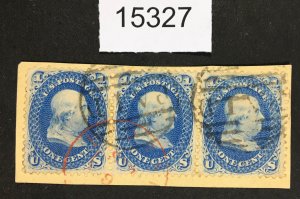 MOMEN: US STAMPS # 63 STRIP OF 3 USED $140  LOT #15327