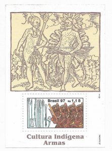 BRAZIL 1997 NATIVE AMERICAN CULTURE  WEAPONS MI BL105 SC 2625 SOUVENIR SHEET