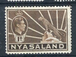 NYASALAND; 1938 early GVI Leopard issue fine Mint hinged 1d. value