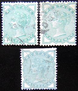 GREAT BRITAIN 1880 1/2d Queen Victoria 3 Stamps Used Scott 78 CV$45