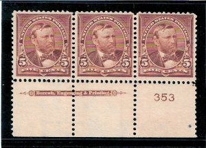 270 Mint,OG,NH... Imprint/Plate# strip of 3... SCV $375.00