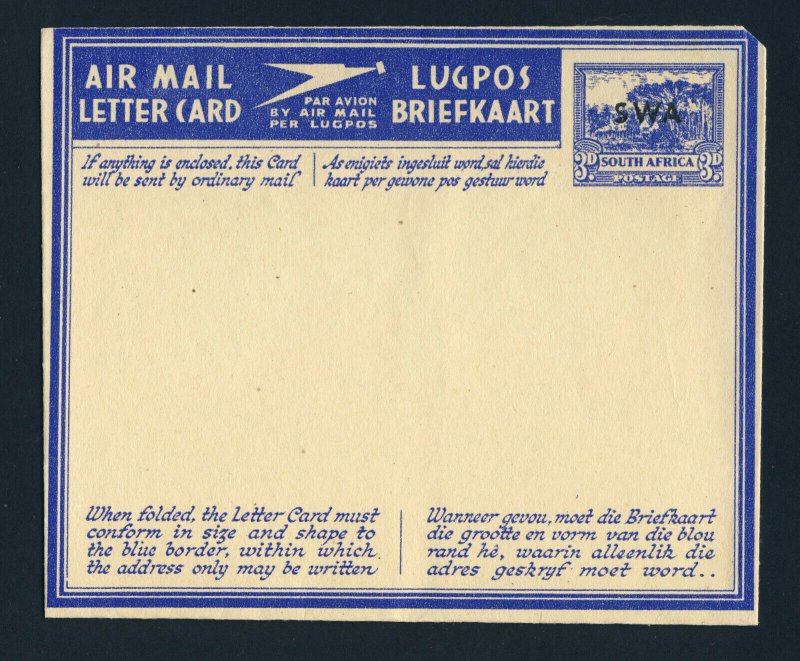 SOUTH WEST AFRICA South Africa Aerogramme Overprinted S W A MINT