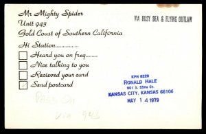 QSL QSO RADIO CARD Mighty Spider,KCE-4005,Gold Coast of Southern CA, (Q3705)