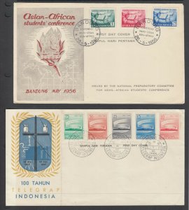 Indonesia Sc 421/519 FDC. 1956-1961 issues, 6 complete sets, cacheted, unaddress