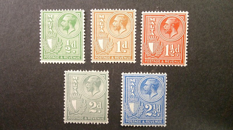 Malta 1926-27 Scott# 132-136 VF-XF OG Light Hinge short set of 5