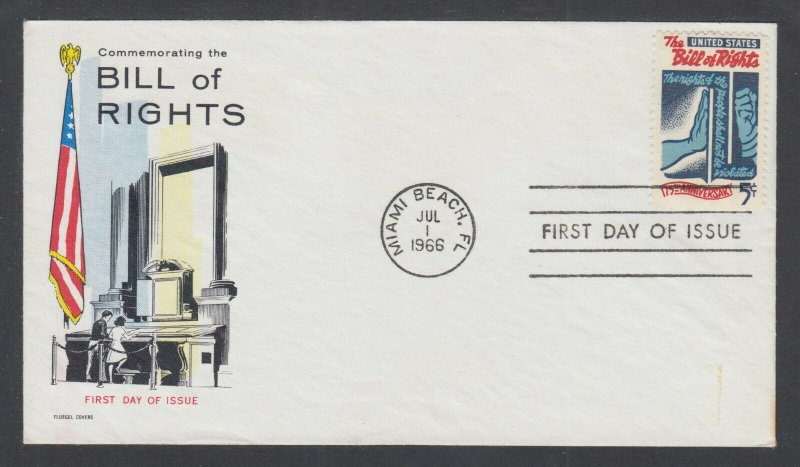 US Planty 1312-13 FDC. 1966 5c Bilt of Rights, Fluegel cachet, unaddressed