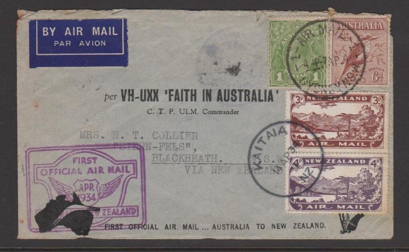 Australia First Flight Cover to New Zealand and Back Plus Photos of Flight