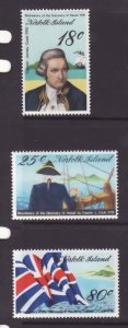 Norfolk Is.-Sc#222-4- id19-unused NH set-Capt. Cook-Flags-Ships-1978-