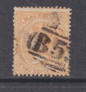 MAURITIUS, 1872 CC, 1s. Orange, used, heavy cancel.