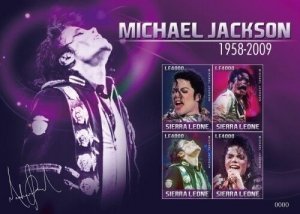 Sierra Leone - Michael Jackson in Memoriam 1958 - 2009 Sheet of 4 Stamps MNH