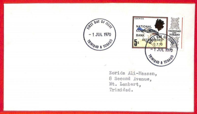 aa3824 - TRINIDAD & TOBAGO  - POSTAL HISTORY -  FDC COVER 1970 Birds BANKING 