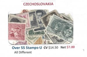 Czechoslovakia Mix, 55 All Different, Used**-
