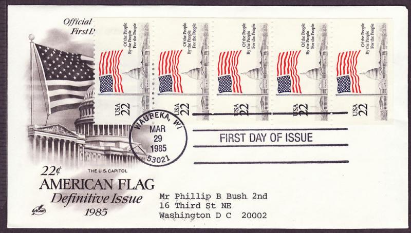 2116a Flag over Capitol Building booklet pane Artcraft FDC