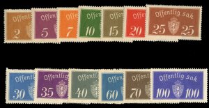 Norway O9-21, $550, 1933-34 Officials, never hinged