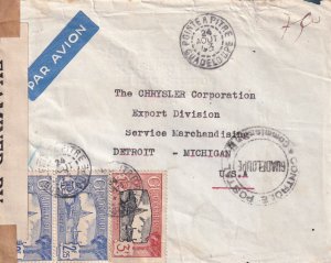 1940 Point a Pitre, Guadeloupe to Detroit, MI Airmail censored (C5883)