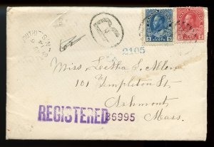 ?2c Admrial from N.S. + 5c Registration fee 1914 to USA, cover Canada