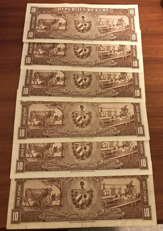 1960 Caribbean 6 Banknotes 10 Pesos Che Guevara Signature   Cir.