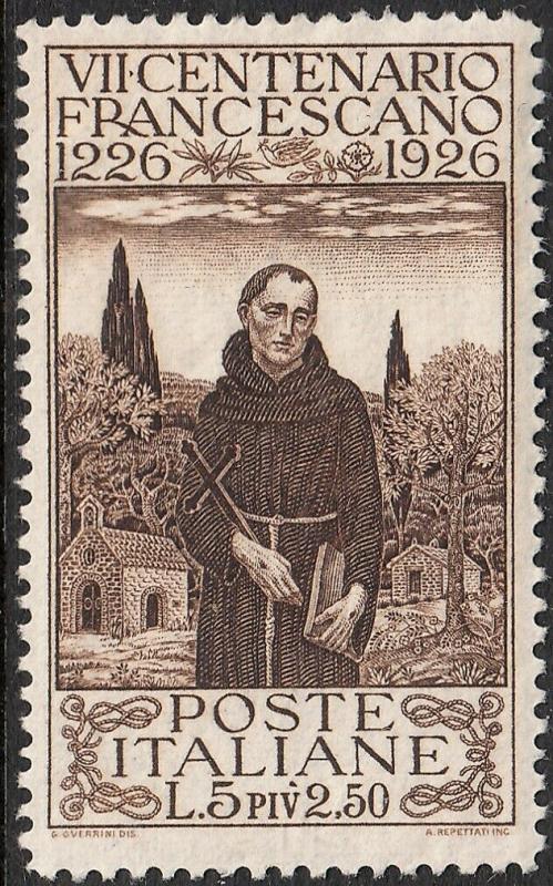 Italy 1926 5l+2.50l Brown St Francis of Assisi MH