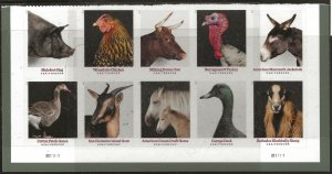 US Scott #5583-92, Plate Block #B11111 2021 Heritage Breeds VF MNH