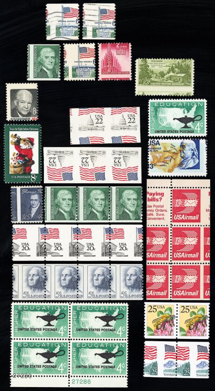 US Stamps Approximately 30 Various Freaks And Errors