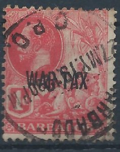 Barbados 1917 - 1d War Tax overprint - SG197 used