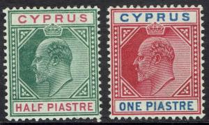 CYPRUS 1904 KEVII 1/2PI AND 1PI WMK MULTI CROWN CA