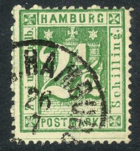 HAMBURG / GERMAN STATES 1864-65 2 1/2s PRE PRINTING FOLD Sc No. 23var F-VF Used