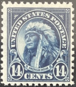 Scott #565 1923 14¢ American Indian flat plate perf. 11 MNH OG