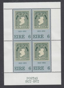 Ireland Sc 326a MNH. 1972 6p Stamp Anniversary, souvenir sheet of 4, fresh, VF