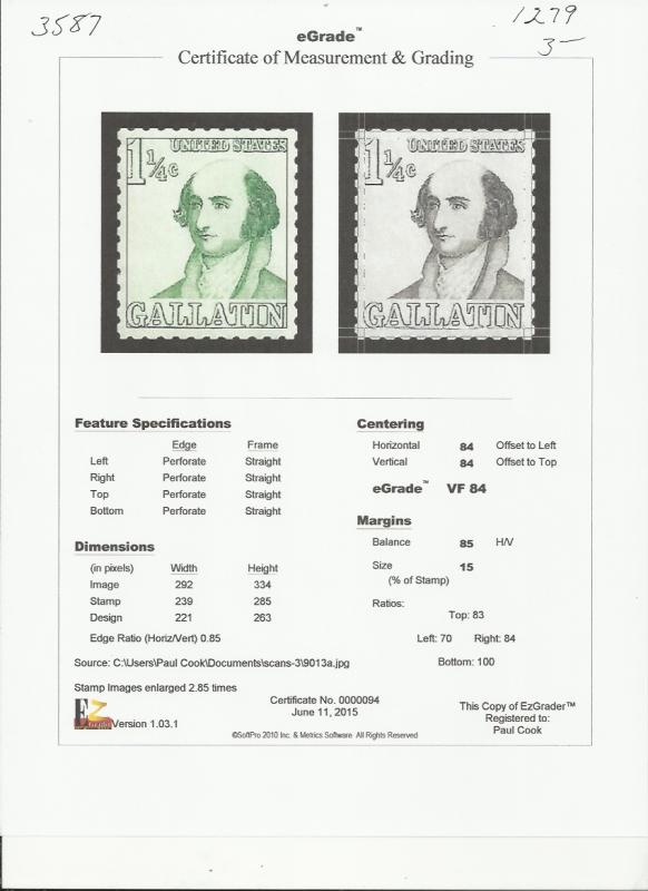 # 1279 MINT NEVER HINGED ALBERT GALLATIN VF+