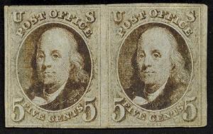 #1a, Mint Pair, VF-OG-Hinged, Very RARE! PFC, SCV $21,000