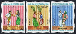 Cambodia 400-402,403,MNH.Michel 476-478,479 Bl.129. Folk dances 1983.