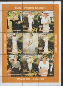 Guinea - 1998 souvenir sheet of 9 - Lady Diana #1153-61 cv $11.70